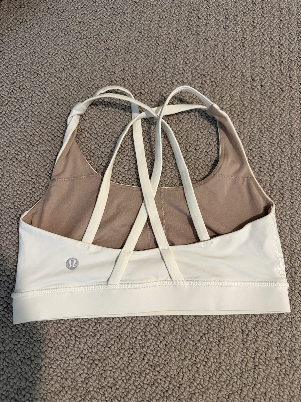 lululemon athletica White & Taupe Strappy Crisscross Sports Bra size 4